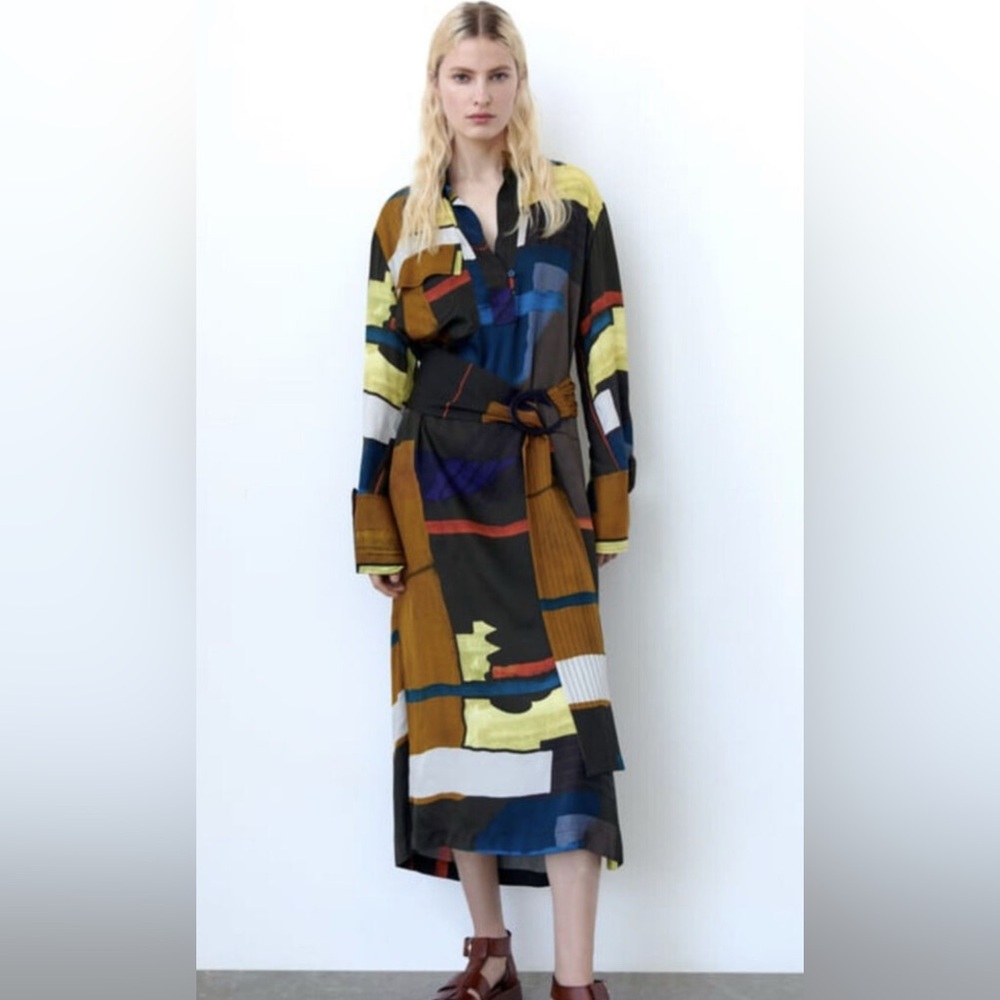 Zara, long sleeves, silk with two sides slit long dress
